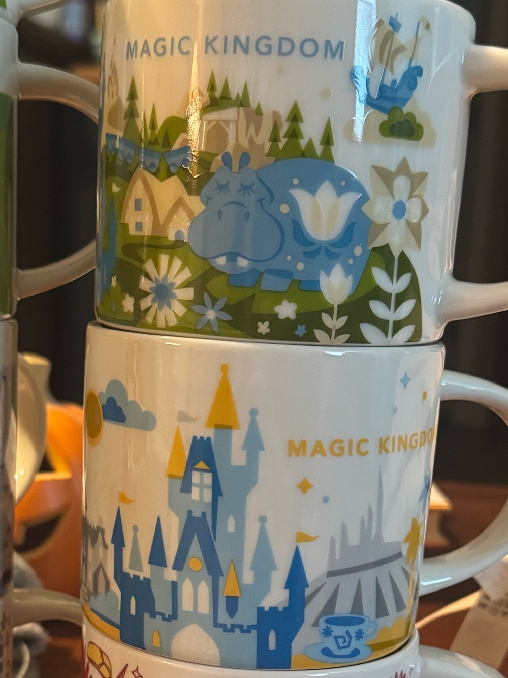 Starbucks White Ceramic Orlando & Magic Kingdom Mug Stack with Multicolor Prints
